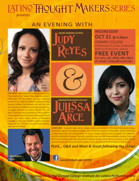 Rick Najera hosts Latino Thought Makers Wed Oct 21 with guests Judy Reyes and Julissa Arce